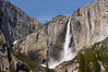 Upper Yosemite Falls near peak flow in spring.  Yosemite Falls, at 2425 feet tall (730m) is the tallest waterfall in North America and fifth tallest in the world.  Yosemite Valley. Yosemite National Park, California, USA