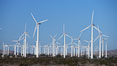 Wind turbines, in the San Gorgonio Pass, near Interstate 10 provide electricity to Palm Springs and the Coachella Valley. California, USA. Image #22239