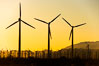 Wind turbines at sunrise, in the San Gorgonio Pass, near Interstate 10 provide electricity to Palm Springs and the Coachella Valley. California, USA. Image #22242