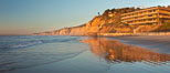 La Jolla Coastline, Hubbs Hall at SIO, Black's Beach, Torrey Pines State Reserve, panorama, sunset. Scripps Institution of Oceanography, California, USA. Image #26537