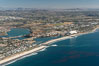 Aqua Hedionda Lagoon and Encina Power Station, Warm Water Jetties beach, Carlsbad, California, aerial photo. USA
