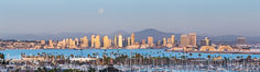 Full Moon over San Diego City Skyline, viewed from Point Loma. Mount San Miguel is in center while Lyons Peak lies to the left. California, USA. Image #29116
