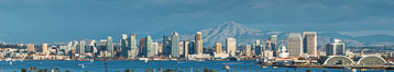 San Diego Bay and Skyline, viewed from Point Loma, Mount San Miguel rising in the distance, panoramic photograph. California, USA. Image #30203