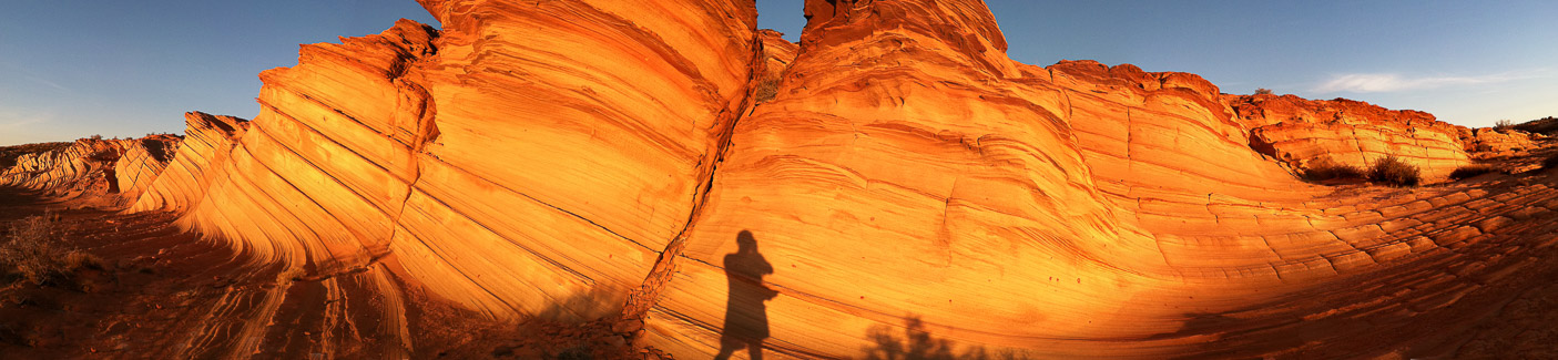 Shadowy self portrait, The Great Wall, Sunset, Page, Arizona