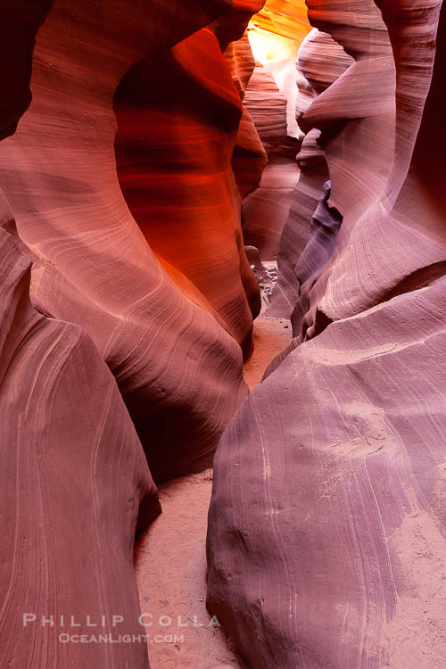 Lower Antelope Canyon, a deep, narrow and spectacular slot canyon lying on Navajo Tribal lands near Page, Arizona.