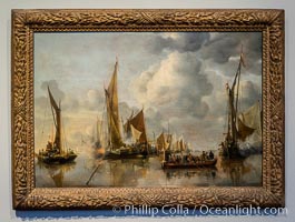 The Home Fleet Saluting the State Barge, Jan van de Cappelle, 1650, oil on panel, h 64cm x w 92.5cm, Rijksmuseum, Amsterdam, Holland, Netherlands
