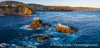 Seal Rocks at Sunset, Panoramic Aerial Photo, Laguna Beach, California