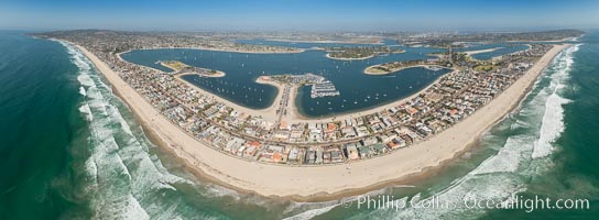 Aerial Panorama of Pacific Beach, Mission Beach and Mission Bay, San Diego, California