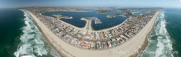 Aerial Panorama of Pacific Beach, Mission Beach and Mission Bay, San Diego, California