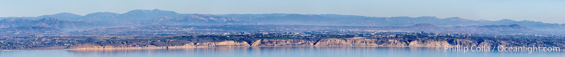 Aerial panorama of Torrey Pines State Reserve, from Del Mar (left) to La Jolla (right)