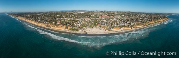 Aerial Panoramic Photo of Moonlight Beach and Encinitas Coastline