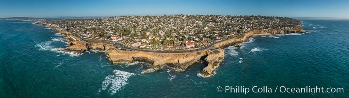 Aerial Panoramic Photo of Sunset Cliffs San Diego, Pappy's Point, Claiborne Cove