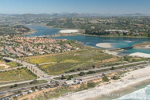 Aerial photo of Batiquitos Lagoon, Carlsbad. The Batiquitos Lagoon is a coastal wetland in southern Carlsbad, California. Part of the lagoon is designated as the Batiquitos Lagoon State Marine Conservation Area, run by the California Department of Fish and Game as a nature reserve