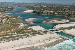 Aerial photo of Batiquitos Lagoon, Carlsbad. The Batiquitos Lagoon is a coastal wetland in southern Carlsbad, California. Part of the lagoon is designated as the Batiquitos Lagoon State Marine Conservation Area, run by the California Department of Fish and Game as a nature reserve. Callifornia, USA, natural history stock photograph, photo id 30554