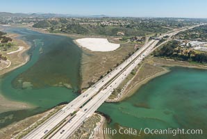 Aerial photo of Batiquitos Lagoon, Carlsbad. The Batiquitos Lagoon is a coastal wetland in southern Carlsbad, California. Part of the lagoon is designated as the Batiquitos Lagoon State Marine Conservation Area, run by the California Department of Fish and Game as a nature reserve