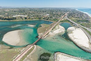 Aerial photo of Batiquitos Lagoon, Carlsbad. The Batiquitos Lagoon is a coastal wetland in southern Carlsbad, California. Part of the lagoon is designated as the Batiquitos Lagoon State Marine Conservation Area, run by the California Department of Fish and Game as a nature reserve