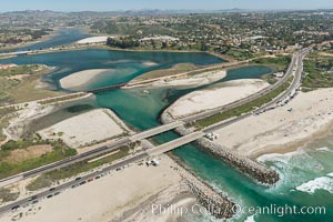 Aerial photo of Batiquitos Lagoon, Carlsbad. The Batiquitos Lagoon is a coastal wetland in southern Carlsbad, California. Part of the lagoon is designated as the Batiquitos Lagoon State Marine Conservation Area, run by the California Department of Fish and Game as a nature reserve