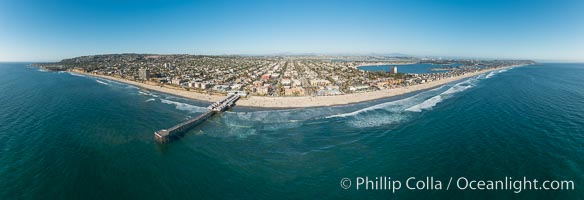 Aerial Panoramic Photo of Crystal Pier and Pacific Beach Coastline