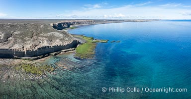 Aerial photo of Golfo Nuevo Coastline, Peninsula Valdes. By permission of the Government of Argentina, Chubut, permit # 51 / 2025-SsCyA, Puerto Piramides