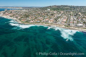 Aerial Photo of La Jolla coastline, showing underwater reefs and Mount Soledad