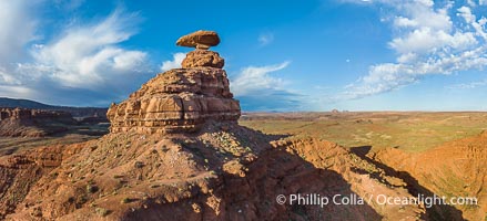 Aerial Photo of Mexican Hat Rock, Utah.  The capstone of Mexican Hat Rock is 60 feet wide by 12 feet high and has two climbing routes