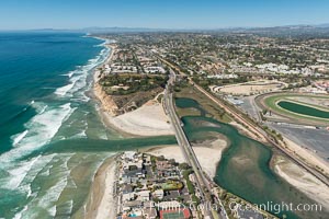 Aerial photo of San Dieguito Lagoon and Dog Beach.  San Dieguito Lagoon State Marine Conservation Area (SMCA) is a marine protected area near Del Mar in San Diego County