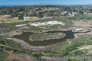 Aerial Photo of San Elijo Lagoon. San Elijo Lagoon Ecological Reserve is one of the largest remaining coastal wetlands in San Diego County, California, on the border of Encinitas, Solana Beach and Rancho Santa Fe