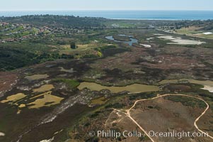 Aerial Photo of San Elijo Lagoon. San Elijo Lagoon Ecological Reserve is one of the largest remaining coastal wetlands in San Diego County, California, on the border of Encinitas, Solana Beach and Rancho Santa Fe