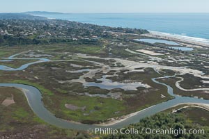 Aerial Photo of San Elijo Lagoon. San Elijo Lagoon Ecological Reserve is one of the largest remaining coastal wetlands in San Diego County, California, on the border of Encinitas, Solana Beach and Rancho Santa Fe