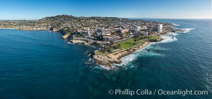 Aerial Panoramic Photo of Point La Jolla and La Jolla Cove, Boomer Beach, Scripps Park