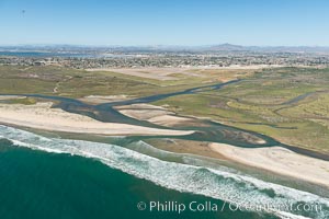 Aerial Photo of Tijuana River Mouth SMCA.  Tijuana River Mouth State Marine Conservation Area borders Imperial Beach and the Mexican Border