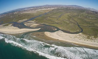 Aerial Photo of Tijuana River Mouth SMCA.  Tijuana River Mouth State Marine Conservation Area borders Imperial Beach and the Mexican Border