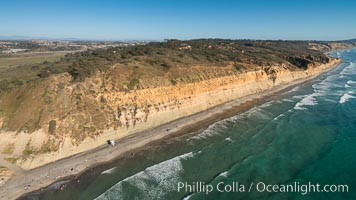 Torrey Pines seacliffs, rising up to 300 feet above the ocean, stretch from Del Mar to La Jolla. On the mesa atop the bluffs are found Torrey pine trees, one of the rare species of pines in the world