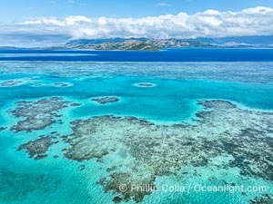 Aerial View of the extensive coral reefs offshore of Rakiraki, Fiji Islands