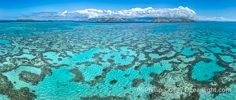 Aerial View of the extensive coral reefs offshore of Rakiraki, Fiji Islands