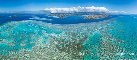 Aerial View of the extensive coral reefs offshore of Rakiraki, Fiji Islands