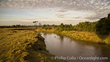 Aerial view of the Mara River, Maasai Mara, Kenya.  Photo taken while hot air ballooning at sunrise, Maasai Mara National Reserve