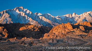 Alabama Hills and Sierra Nevada, Lone Pine Peak and Mount Whitney, sunrise, Alabama Hills Recreational Area