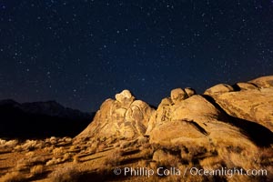 Alabama Hills and stars at night, Alabama Hills Recreational Area