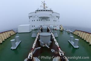 Anchor chains and winches, bow deck and rails, and forward structure of the M/V Polar Star