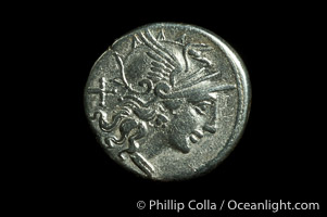 Ancient Roman coin, minted by Pinarius Natta (149 B.C.), (silver, denom/type: Denarius)
