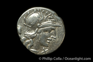 Ancient Roman coin, minted by Sexulus Pompeius Fostlus (137 B.C.), (silver, denom/type: Denarius)