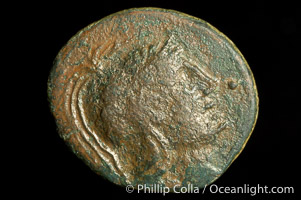 Ancient Thessalian League coin, Thessaly (Greece), 146-196 B.C. (bronze, denom/type: AE 17) (AE17. Head of Athena right, wearing crested helmet. Reverse: Horse grazing right. Similar to S 2235.)