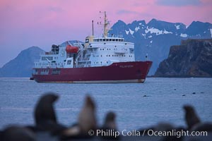 Tourist ship at anchor off South Georgia Island, Southern Ocean