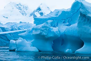 Antarctic icebergs, sculpted by ocean tides into fantastic shapes, Cierva Cove