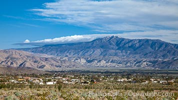 Anza-Borrego Desert State Park, viewed from Glorietta Canyon north over the town of Borrego Springs, with Coyote Mountain in the distance