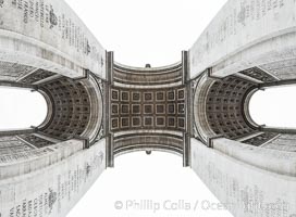 Arc de Triomphe. The Arc de Triomphe (Arc de Triomphe de l'Etoile) is one of the most famous monuments in Paris. It stands in the centre of the Place Charles de Gaulle (originally named Place de l'Etoile), at the western end of the Champs-Elysees. The Arc de Triomphe (in English: "Triumphal Arch") honors those who fought and died for France in the French Revolutionary and the Napoleonic Wars, with the names of all French victories and generals inscribed on its inner and outer surfaces. Beneath its vault lies the Tomb of the Unknown Soldier from World War I. The monument was designed by Jean Chalgrin in 1806, and its iconographic program pitted heroically nude French youths against bearded Germanic warriors in chain mail. It set the tone for public monuments, with triumphant patriotic messages. The monument stands 50 metres (164 ft) in height, 45 m (148 ft) wide and 22 m (72 ft) deep