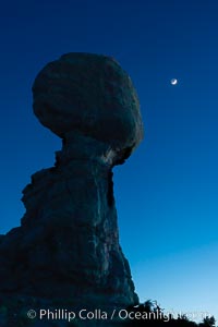 Balanced Rock and Moon at night, Arches National Park