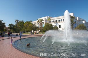 The Bea Evenson Foundation is the centerpiece of the Plaza de Balboa in Balboa Park, San Diego.  The San Diego Natural History Museum is seen in the background. California, USA, natural history stock photograph, photo id 14594