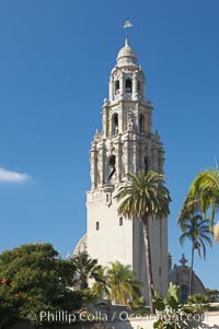 The California Tower rises 200 feet above Balboa Park, San Diego